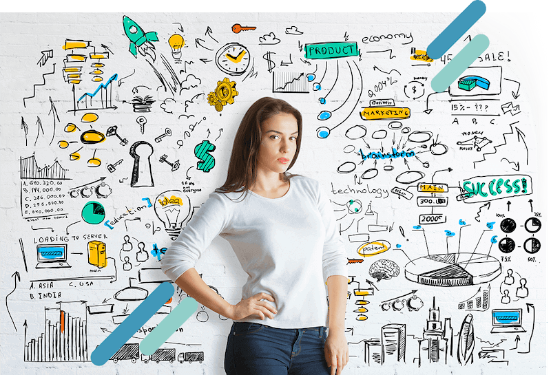 What We Do: Woman with abstract business background